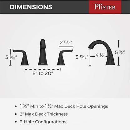 Pfister Willa Bathroom Sink Faucet, 8-Inch Widespread, 2-Handle, 3-Hole, NSF Certified, Spot Defense Matte Black Finish, LF049MALSDB