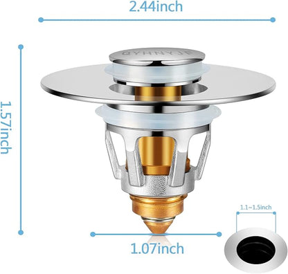 QYHNYJF Bathroom Sink Stopper with Hair Catcher – Universal Pop-Up Drain Strainer for 1.1–1.5 inch US Standard Sink Drain Holes, Includes 3 Sets of Silicone Gaskets