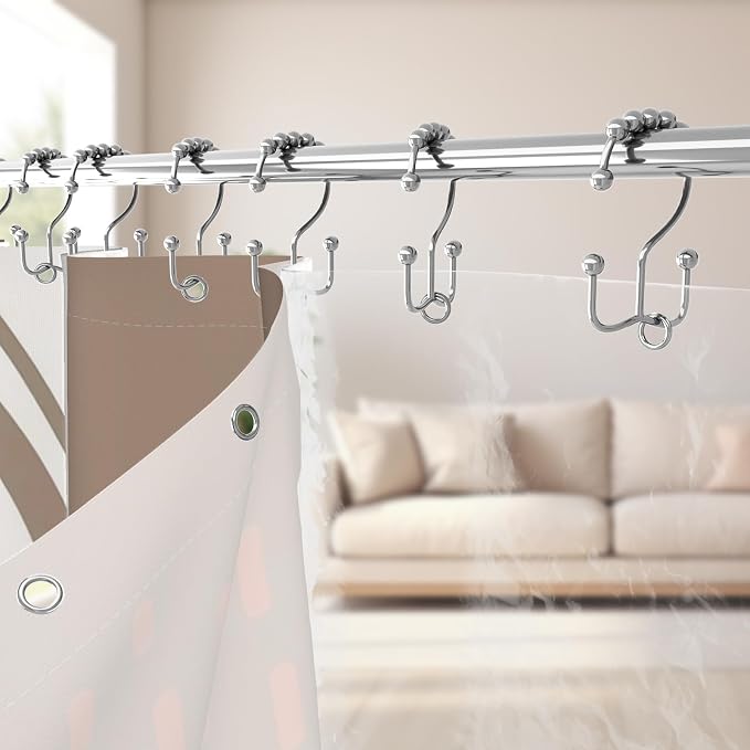 3 in 1 Shower Curtain Set, Boho Mid Century Modern, Beige | Polyester Bath Curtain with Magnetic PEVA Liner and 12 Double Sided Stainless Steel Hooks 72x72 Inches