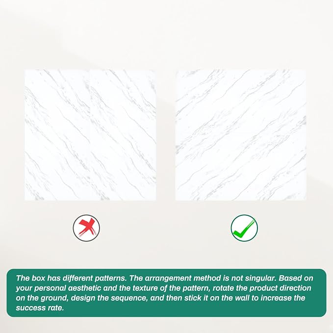 12pcs White Marble Peel and Stick Tiles 23.6"x11.8" Waterproof Heat Resistant Self Adhesive Removable PVC Wall Panels for Kitchen Backsplash, Bathroom, Laundry Room (Not Real Tile, Not for Floor)