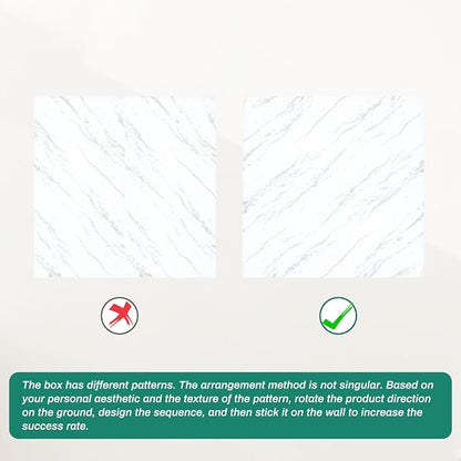 12pcs White Marble Peel and Stick Tiles 23.6"x11.8" Waterproof Heat Resistant Self Adhesive Removable PVC Wall Panels for Kitchen Backsplash, Bathroom, Laundry Room (Not Real Tile, Not for Floor)