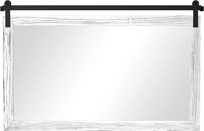 COGOOD Farmhouse Bathroom Mirrors for Over Sink - 30 x 45 White | Rustic Barn Door Wood Framed Vanity Mirror for Entryway, Living Room, Bedroom, Dresser Wall Decor