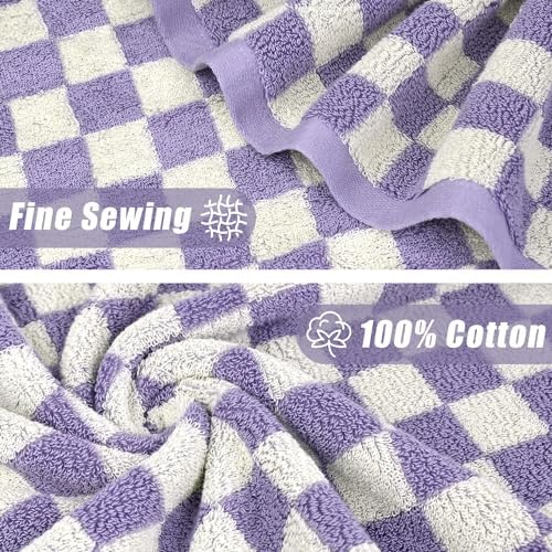 8-Piece Cotton Towels and Washcloths Sets, Checkered Bathroom Towels Set
