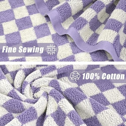 8-Piece Cotton Towels and Washcloths Sets, Checkered Bathroom Towels Set