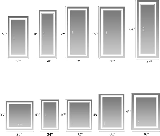 55x30 Inch LED Bathroom Mirror with Lights | Front and Backlit, 3 Colors, Dimmable, Memory, Anti Fog, Shatterproof, Horizontal/Vertical, Lighted Mirrors for Bathroom Wall