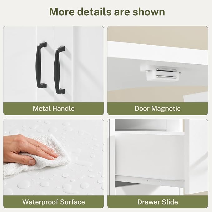 TEENFON Pedestal Sink Storage Cabinet with 2 Doors & 3 Drawers, Bathroom Sink Cabinet, Under Sink Cabinet with U-Shape Cut-Out, White