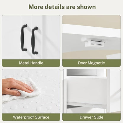 TEENFON Pedestal Sink Storage Cabinet with 2 Doors & 3 Drawers, Bathroom Sink Cabinet, Under Sink Cabinet with U-Shape Cut-Out, White