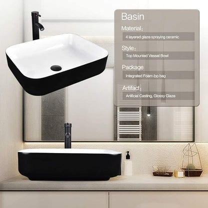 YOURLITE 24" Floating Bathroom Vanity with Sink, Wall-Mounted Bathroom Vanity and Sink Combo with Mirror and Faucet & Pop Up Drain Set, Black and White Ceremic Sink