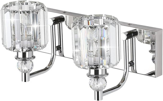 Ralbay Crystal Vanity Lights 2 Lights Modern Crystal Chrome Bathroom Vanity Light for Bathroom Lighting Fixtures Over Mirror