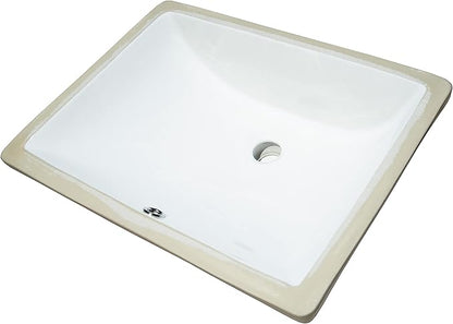 MSI 20.375” (L) x 15.125” (W) x 7.625” (H) Rectangle Porcelain Ceramic Undermount Bathroom Vanity Vessel Sink, White