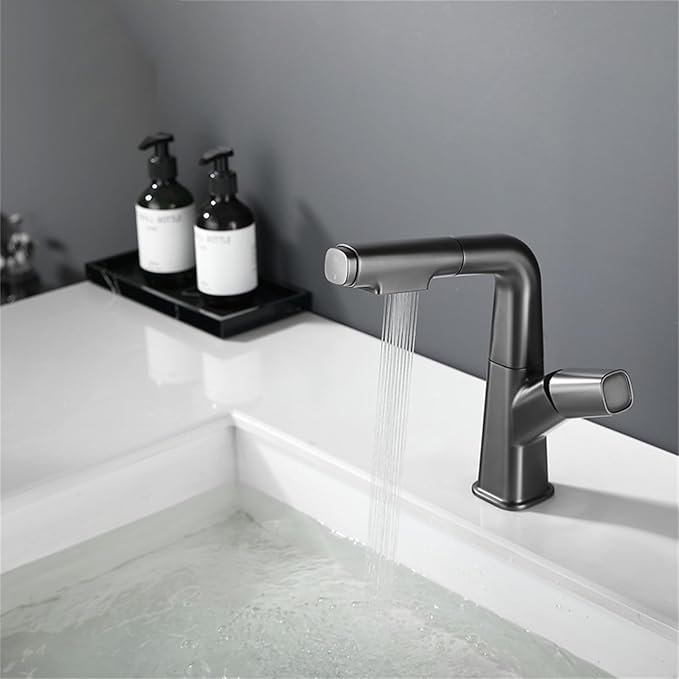 Modern Brushed Gold Bathroom Faucet for Sink Single Handle Lavatory Faucet with Pull and Lift Design Stylish Vanity Faucet for 1 Hole Bathroom Sink，Blanc