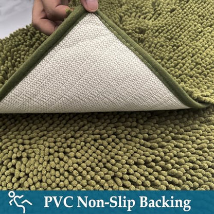 Bathroom Rugs Sets 2 Piece, Soft Absorbent Chenille Bath Mats Set, Dry Fast, Machine Washable Bathroom Carpet Set for Bathtub, 16x24+20x32 Inches, Sage Green