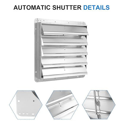 Simple Deluxe 20-Inch Square Aluminum Automatic Gravity Shutter Louver Vent, Silver