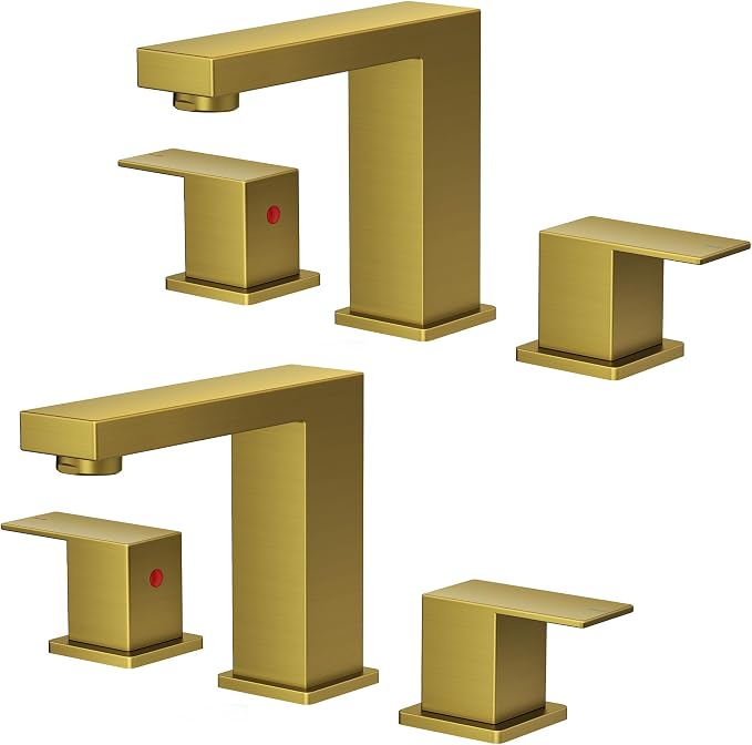 FORIOUS 2 Pack 8" Widespread Gold Bathroom Faucet 3 Hole, Commercial Faucet | 2 Handle Wholesale Square Brushed Gold Bathroom Sink Faucet 3 Holes, Vanity Faucet with Drain, Supply Line and 1.2gpm Aerator
