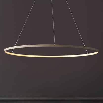 JONATHAN Y 35" Beige Modern Integrated LED Pendant Light, Dimmable Round Hoop Chandelier for Kitchen Island, Dining Room, Adjustable Height Metal Hanging Light (JYL7220H)