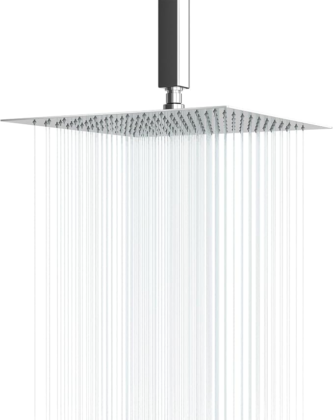 Lordear Rain Shower Heads High Pressure, Rainfall Showerhead for Bathroom Fixed Mount, 12 Inch Large Square High Flow Shower Head (Chrome)