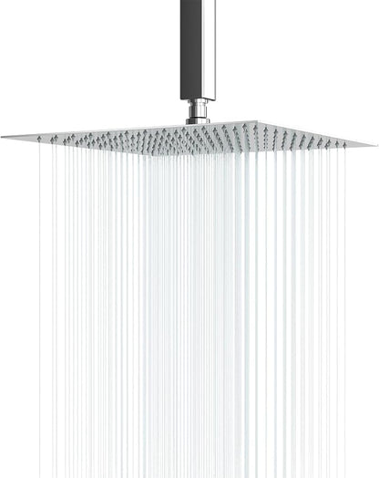 Lordear Rain Shower Heads High Pressure, Rainfall Showerhead for Bathroom Fixed Mount, 12 Inch Large Square High Flow Shower Head (Chrome)