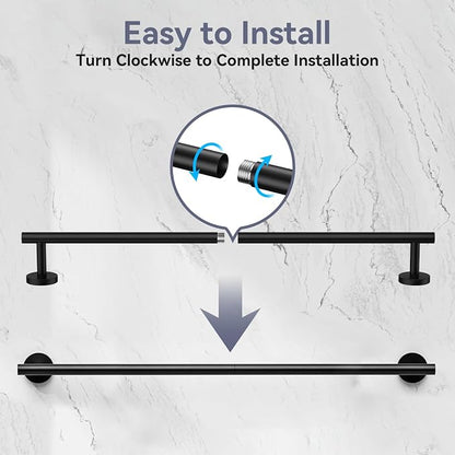 Matte Black Towel Bar, 30 Inch Bathroom Towel Rack | (Total Length 32-Inch), Towel Holder Wall Mounted, Thicken SUS304 Stainless Steel Towel Rod Modern Home Decor