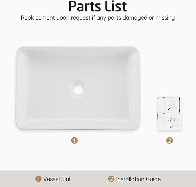 KES Bathroom Vessel Sink 20 Inch Above Counter Rectangular White Ceramic Countertop Sink for Cabinet Lavatory Vanity, BVS123S50