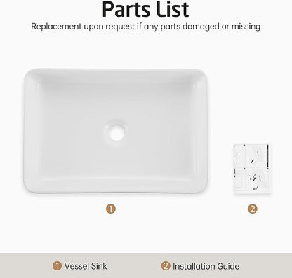 KES Bathroom Vessel Sink 20 Inch Above Counter Rectangular White Ceramic Countertop Sink for Cabinet Lavatory Vanity, BVS123S50