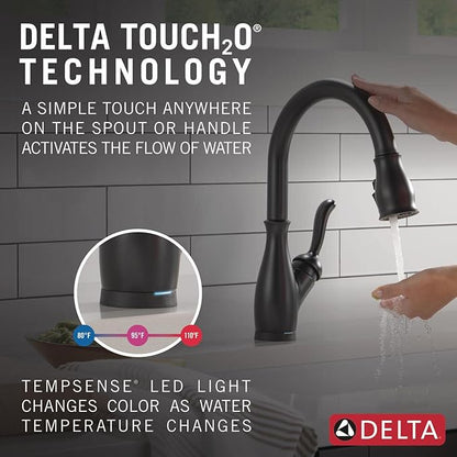 Delta Faucet Leland VoiceIQ Touchless Kitchen Faucet with Pull Down Sprayer, Smart Faucet, Alexa and Google Assistant Voice Activated, Kitchen Sink Faucet, Matte Black 9178TV-BL-DST