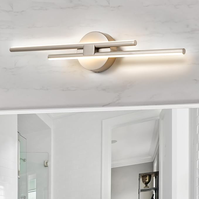 EDISLIVE Dimmable Modern LED Vanity Light Fixtures Bathroom Vanity Wall Lighting, 23.6 in Mirror Vanity Lighting Fixtures for Bathroom Bedroom Makeup Living Room,3000K Warm Light(Nickel)