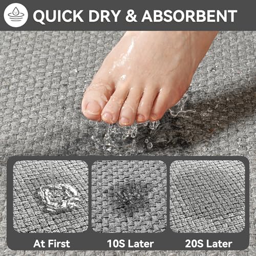 YDKGL Non Slip Bath Mat Bathroom Rugs, Soft Jute-Like Ultra Thin Bath Mats, Rubber Backing Super Absorbent Quick Dry Bath Rug Shower Mat Fit Under Door Bathroom Floor, Machine Washable, Gray 16" x 24"