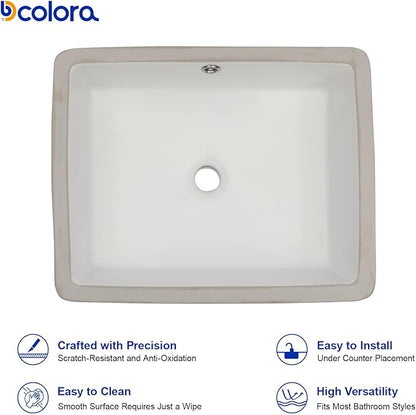 Dcolora 22x15 In. Undermount Bathroom Sink, Rectangular Fireclay White Ceramic Porcelain Lavatory Vanity Bath Sink Under Counter Vessel Sink, Farmhouse Style #DC-UVS2538003