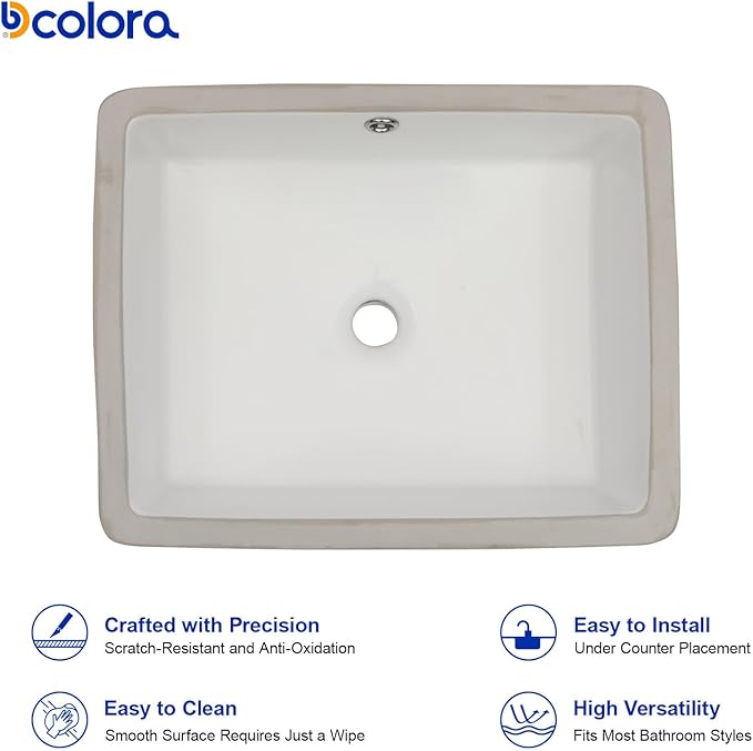 Dcolora 19x15 In. Undermount Bathroom Sink, Rectangular Fireclay White Ceramic Porcelain Lavatory Vanity Bath Sink Under Counter Vessel Sink, Farmhouse Style #DC-UVS2538004