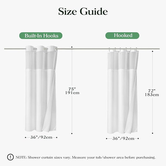 White Hook Free Waffle Shower Curtain & Snap-in Fabric Liner,36x75 | Less Time to install, 3 in 1 Fabric Shower Curtain and Liner Set with Magnets, Stall, Shower Curtains for Bathroom