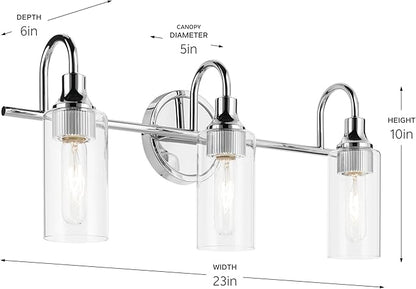 Kichler Kavi 23" 3-Light Vanity Light with Clear Glass in Chrome, Damp Rated, for Bathroom, Powder Room, Over a Mirror, (23" W x 10" H), 55211CH