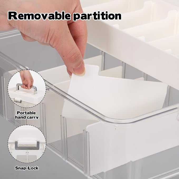 Rainmae 2 Tiers Bandage Organizer with Lid and Adjustable Dividers First Aid Tapes and Bandage Storage Container for Bathroom Medicine Cabinet, Home Office, USB Cables, Medical Elastic Wrap