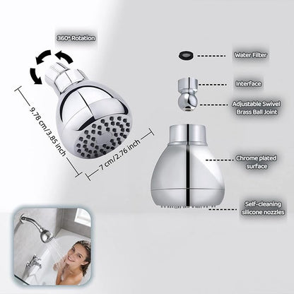 High Pressure Shower Head with 45 Self-Cleaning Nozzles, 360° Brass Ball Joint, Anti-Clogging & Leakproof, Powerful Jet for Low Water Pressure, SPA Rainfall Experience