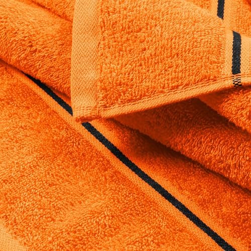 MyOwn Ultra Soft 6 Pack Cotton Towel Set, Contains 2 Bath Towels 28x55 inch, 2 Hand Towels 16x24 inch & 2 Wash Coths 12x12 inch, Ideal Everyday use, Compact & Lightweight - Orange