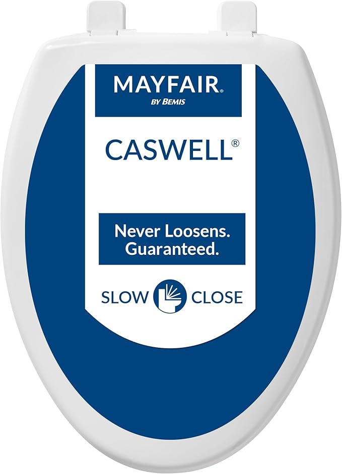 Mayfair Caswell Modern Slow Close Toilet Seat, Durable Plastic Seat, Made in USA, Elongated, White, 4-Pack