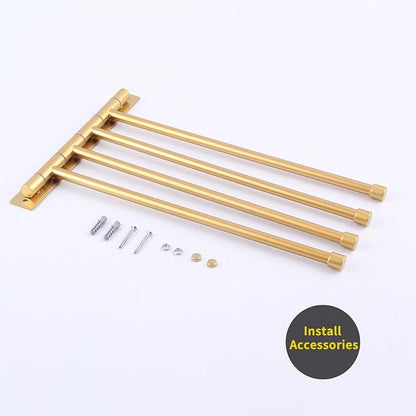 GERZWY Wall Mount Bath Towel Rack with 4 Arms Hanger Towel Holder Bathroom Swing Arm Towel Bars Organizer Stainless Steel Gold Finished HYG04-BE