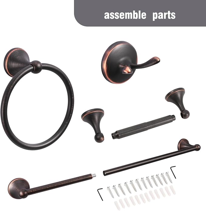 Classic Bathroom Hardware 4-piece Set,Oil-Rubbed Bronze | Wall Mounted,Stainless Steel and Zinc material,Including Towel Bar,Towel Ring,Toilet Paper Holder,Robe Hook