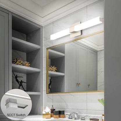 Brushed Nickel Vanity Lights for Bathroom 24 Inch, Modern LED Bathroom Lighting Fixtures Over Mirror, 18W 5CCT Dimmable Vanity Lights Bar