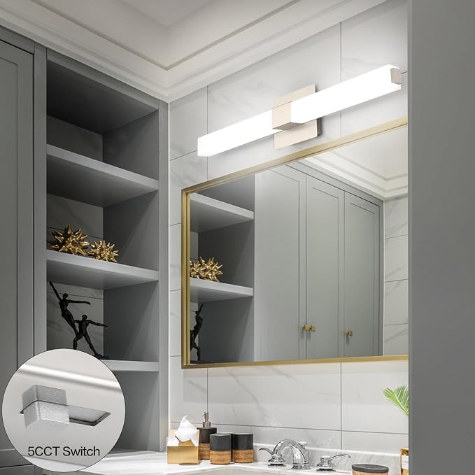Bathroom Light Fixtures Brushed Nickel : 24 Inch Dimmable Modern Minimalist LED Vanity Light Bar Moisture-Proof 5CCT
