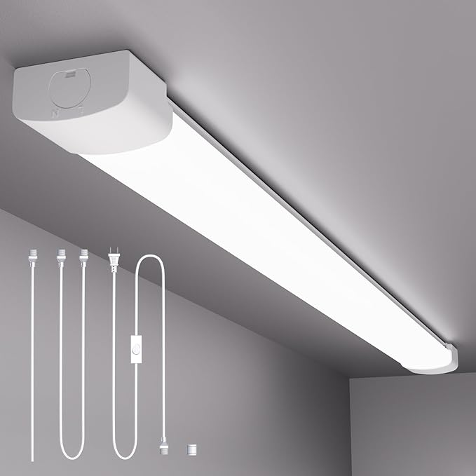 Plug in Ceiling Light 4FT Linkable 36W 5000K LED Shop Garage Light | Plug in Tube Light Fixture, 4500LM Closet Wall Light for Workbench Basement Kitchen Office Bathroom, Triproof, No-Flicker