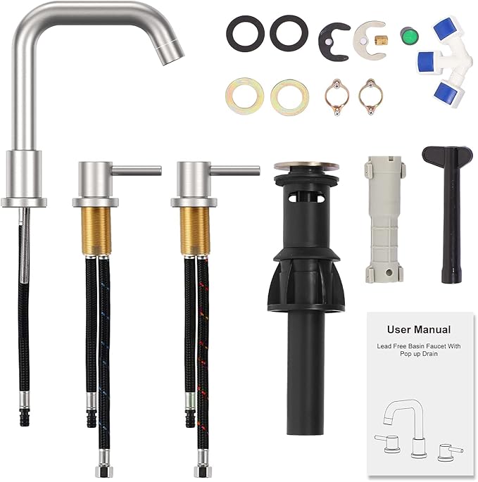 GAOMON Brushed Nickel Bathroom Faucet 3 Hole,8 Inch Bathroom Faucet with Metal Pop-up Drain Assembly, Two Handle Vanity Faucet with cUPC Supply Lines, 8" Widespread Bathroom Sink Faucet