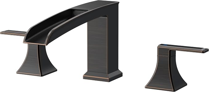 FORIOUS Roman Bathtub Faucet 3 Hole Deck Mount with 2 Handle Bronze | Tub Faucet for 3-Hole Set, 6-12" Centered Distance, Widespread Garden Bath Tub, Waterfall Spout, High Flow, Brass