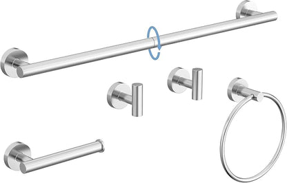 Chrome Bathroom Accessories Set SUS304 Stainless Steel 5 Pieces | Evolvegoods Bathroom Hardware Set, 26 Inch Bath Towel Bar Set, 2 Towel Hooks, Toilet Paper Holder, Towel Racks for Bathroom