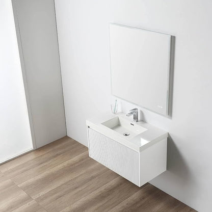 Blossom 36 Inch Bathroom Vanity with Sink | All Wood Wall Mounted Floating Vanity Cabinet with Acrylic Sink | Soft-Close Drawer | Modern Minimalist Style Vanities (36" w/Acrylic Basin, Matte White)
