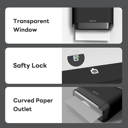Paper Towel Dispenser,Large Capacity Wall Mount Tissue Dispensers with Smart Lock, Used for Kitchen and Bathroom 200+ Sheets Toilet Paper Holders Black