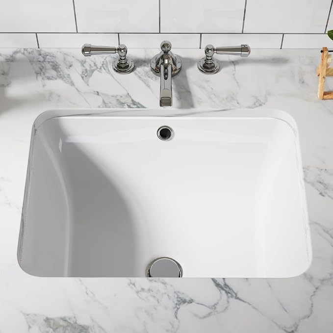 GAOMON Undermount Bathroom Sink, Rectangular 20"x15" Vessel Sink White Ceramic Lavatory Vanity Vessel Sink with Overflow - white