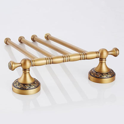 Swivel Towel Rack for Bathroom, Antique Bronze Folding 4 Arms Hand Towel Bars Towel Hanger for Laundry, Wall Mount Storage Space Saving,Pattern Carving Design