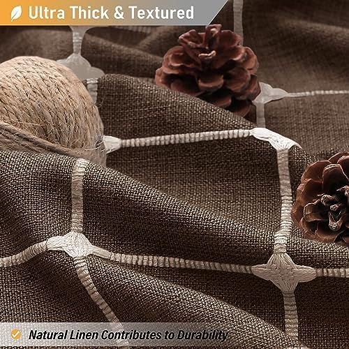 BTTN 54x78 Boho Farmhouse Linen Heavy Duty Fabric Shower Curtain Set, Brown