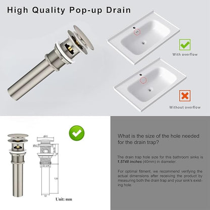 Brushed Nickel Tall Bathroom Faucets 1 Hole, Single Hole Vessel Sink Vanity Faucet, Unique Modern Bathroom Mixer Tap for Bowl Sink Lavatory, llaves para lavamanos de baño,lavamanos de baño modernos