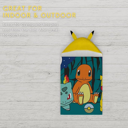 Pokemon Anime Kids Super Soft Bath/Pool/Beach Soft Cotton Terry Hooded Towel Wrap, 24 in x 50 in, (Official Licensed Product) By Franco